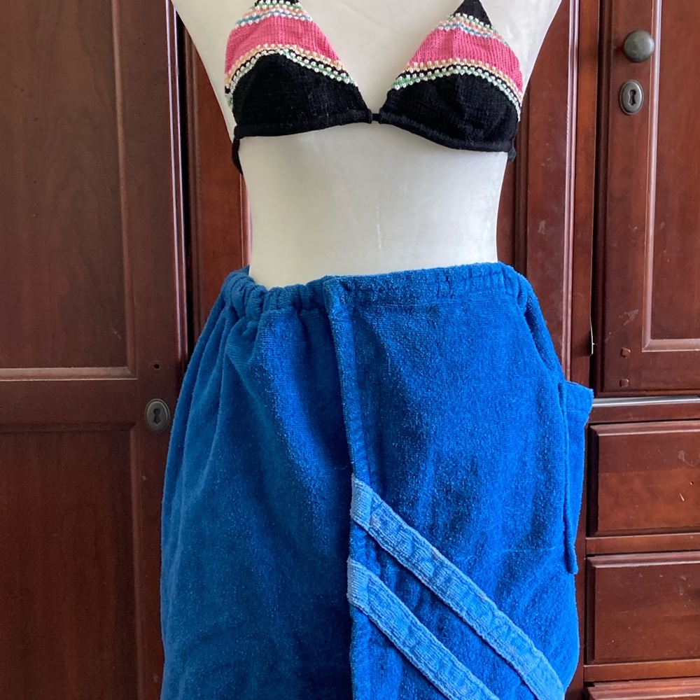 Blue Terry Beach Swimsuit Wrap Around Cover-Up  **one size fits most